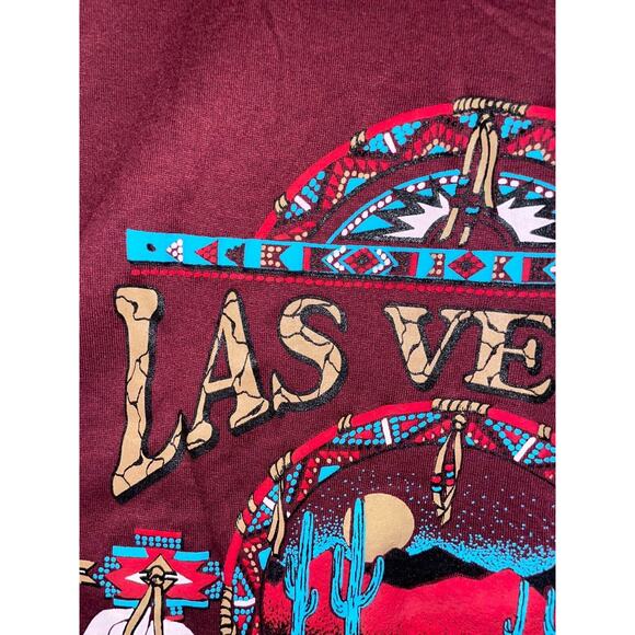 Vintage Las Vegas Shirt Jerzees M USA 90s Southwest Tee Native Graphic Maroon - Picture 5 of 13